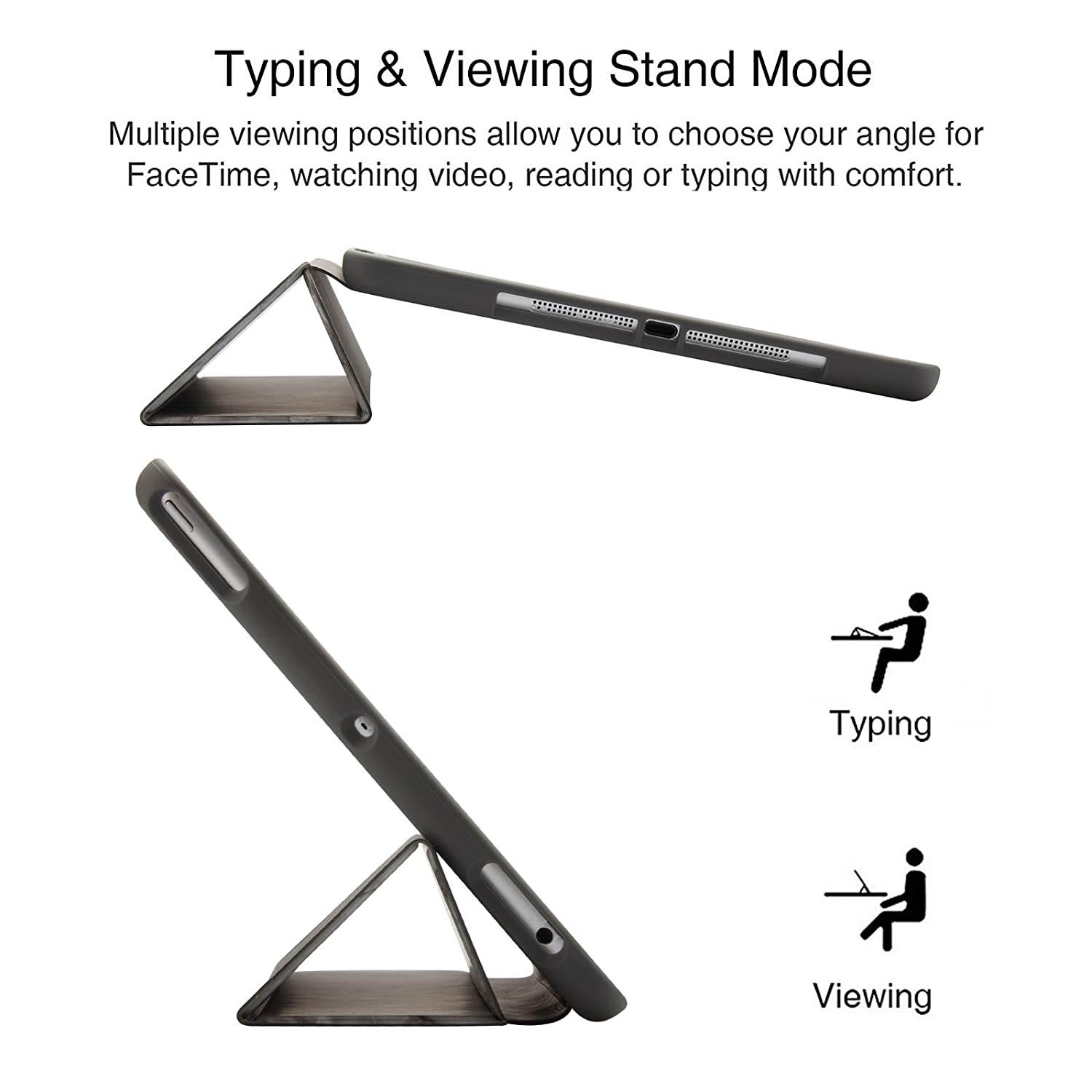 Dteck iPad 9.7 inch 2018 2017/iPad Air 2/iPad Air Case with Pencil Holder,Lightweight Soft TPU Back Trifold Stand Cover with Auto Wake/Sleep for Apple iPad 2018/2017 9.7 Inch,iPad Air 2/1,Gray