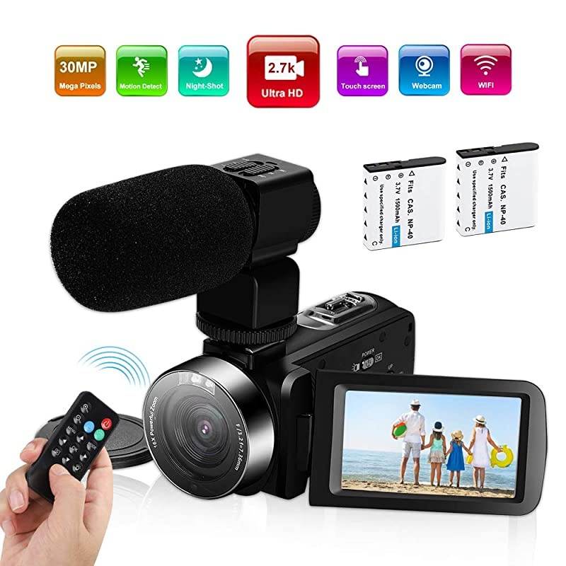 Camera Camcorder,Ultra HD 2.7K Vlogging Camera 30FPS 30MP 16X Digital Zoom 3.0 Inch Rotatable WiFi Camcorders with Microphone IR Night Vision&Time-Lapse