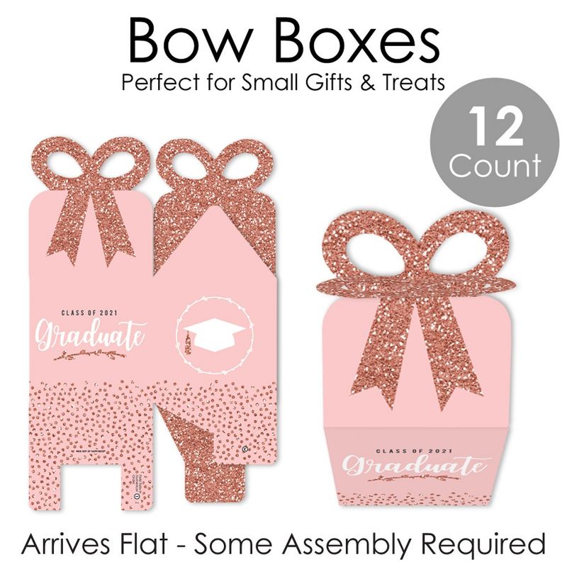 Big Dot of Happiness Rose Gold Grad - Square Favor Gift Boxes - 2021 Graduation Party Bow Boxes - Set of 12