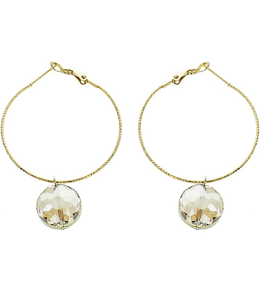 Panacea Beige Diamond Cut Drop Hoop Earrings
