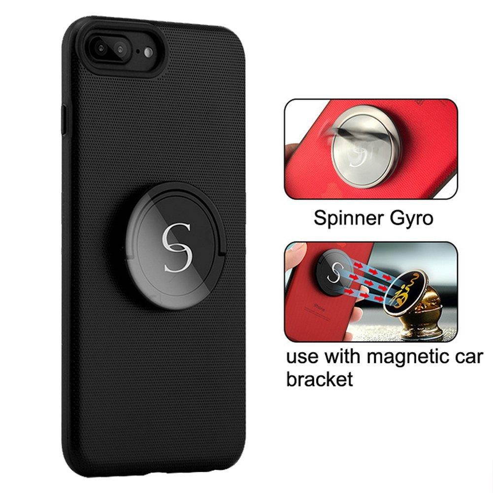 EIGIIS Creative Kickstand Phone Case Ring Holder Case Gyro Spinner Phone Case for iphone 8 Plus (Black)