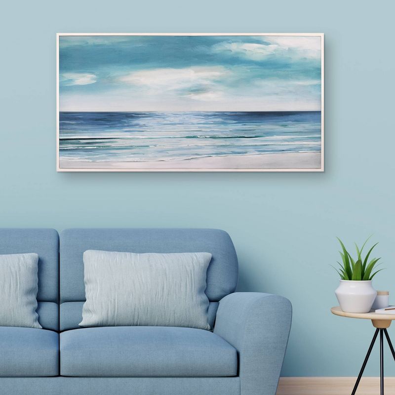 24" x 48" Shore Swatland Framed Wall Art Canvas Blue/Silver - Fine Art Canvas