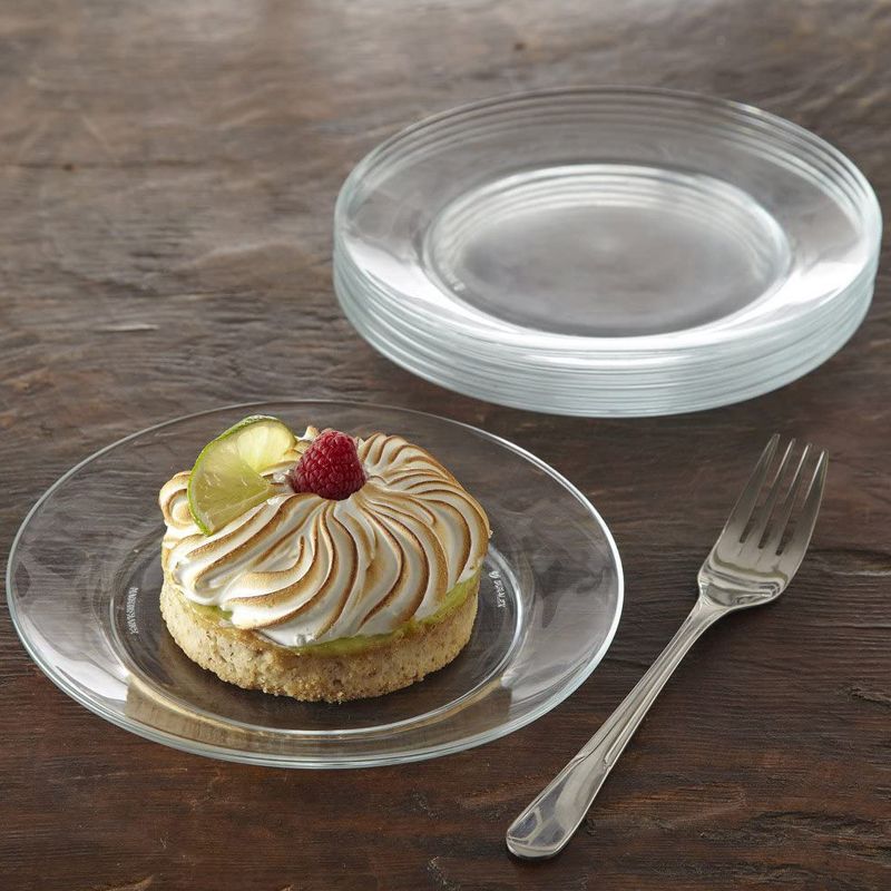 Duralex Lys 6 Piece 7.5 In Round Clear Tempered Glass Dessert Plate Set for Formal or Casual Dining (2 Pack)