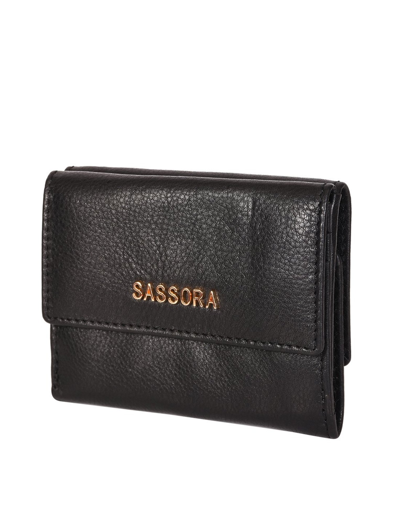 SASSORA Black Solid Rfid Tri-Fold Wallet for Women