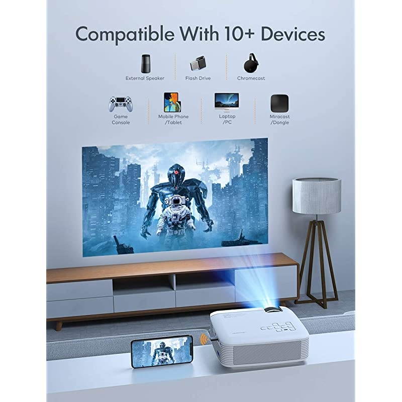 Mini Projector  3800L Brightness Projector Support 1080P 180quot Display Portable Movie Projector 45000Hrs LED Life and Compatible with TV Stick PS4 HDMI TF AV USB for Home Entertainment