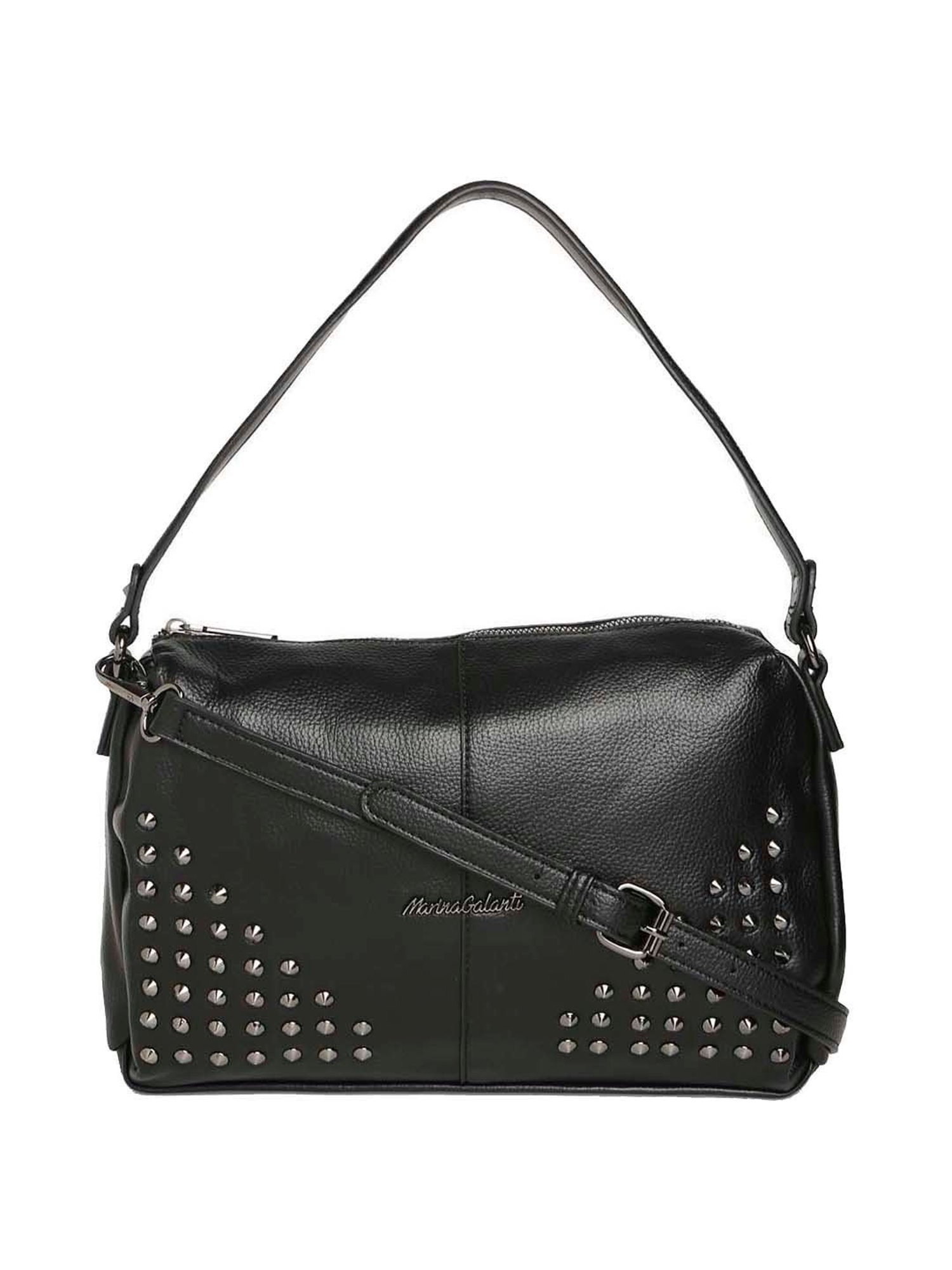 Marina Galanti Black Rivets Medium Baguette Bag