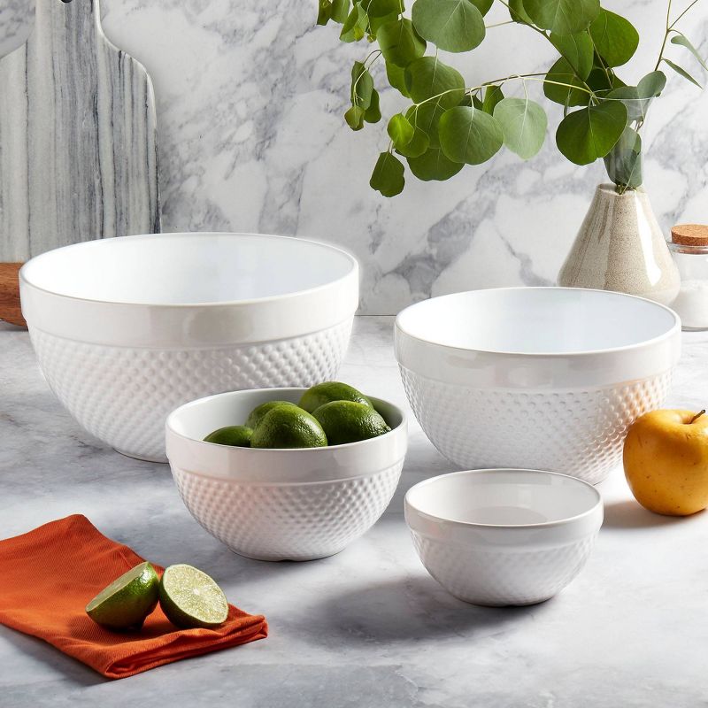 4pc Stoneware Hobnail Nesting Mixing Bowl Set - Tabletops Gallery