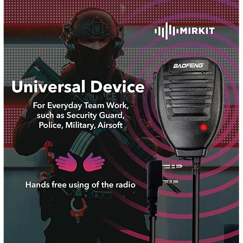 Baofeng Handheld Speaker Microphone for FRS 2 Way Radio, Remote Shoulder Mic, Compatible with Long Range Walkie Talkie, Reinforced Cable, Noise Reduction, Spring Clip,  Edition USA Warranty