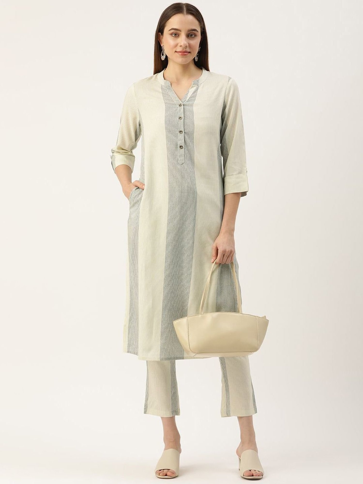 Amukti Off-White Striped Pants