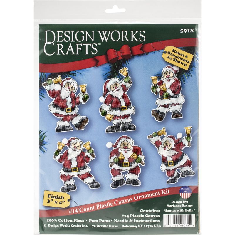 Design Works Plastic Canvas Ornament Kit 3"X4" Set Of 6-Santa W/Bells (14 Count)