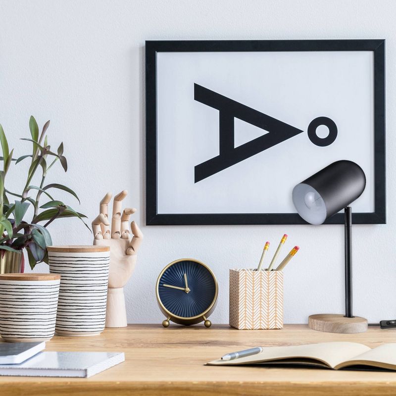 15" Portland Desk Lamp with Faux Wood Base Matte Black - Globe Electric