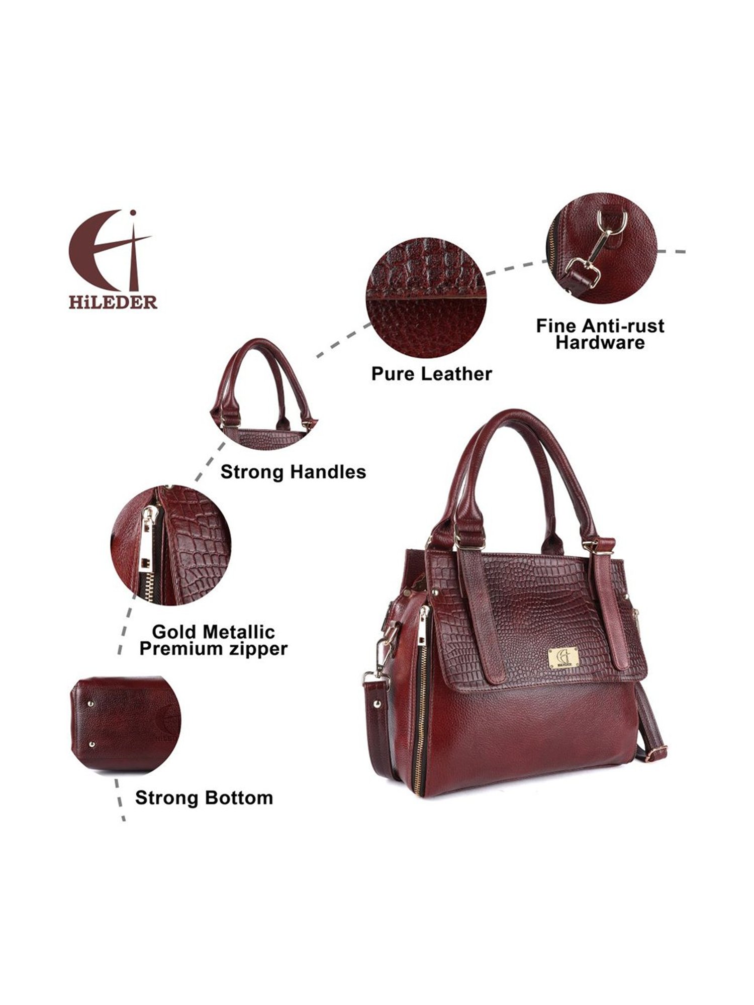 HiLEDER Brown Textured Medium Handbag