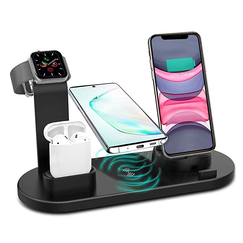 Charger 3 in 1 Charging Station Power Dock for iPhone/AirPods Qi-Certified Fast Charging Stand iPhone 12/11/11Pro/11Pro Max/X/XS/XR/Max / 8/8 Plus Samsung (Black)