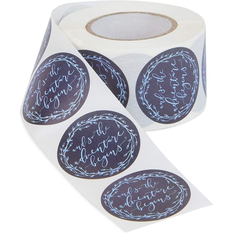 Pipilo Press 500-Pack and So The Adventure Begins Stickers Roll for Envelope Seal (1.5 Inches)