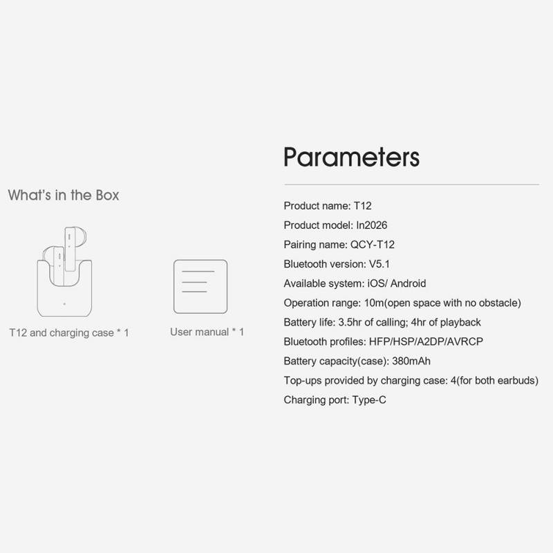 QCY T12 Bluetooth Headset TWS Wireless In-ear Magnetic Headset