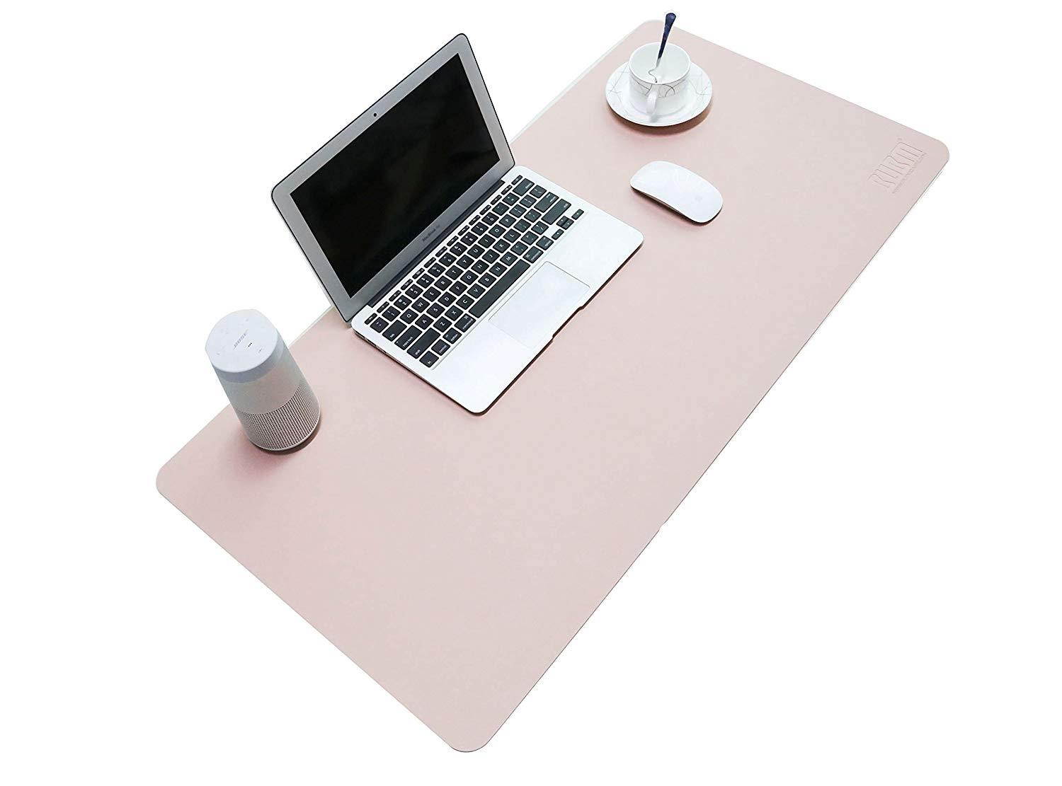 BUBM PU Leather Mouse Pad Mat Waterproof, Perfect Desk Writing Mat for Office and Home,Ultra Thin 2mm - 31.5"x15.8" (Pink)