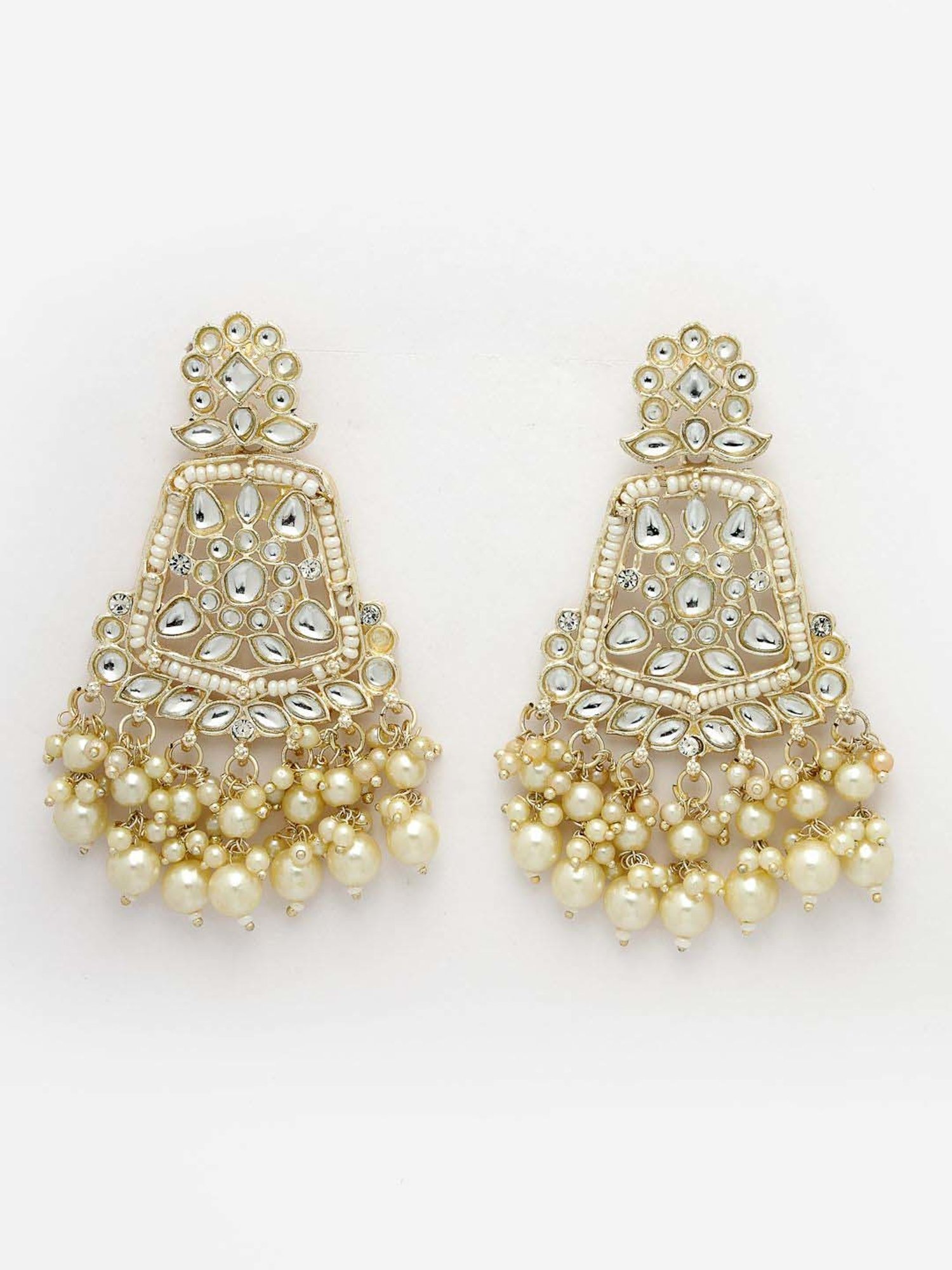 NVR Gold-Plated Kundan Dangler Earrings for Women