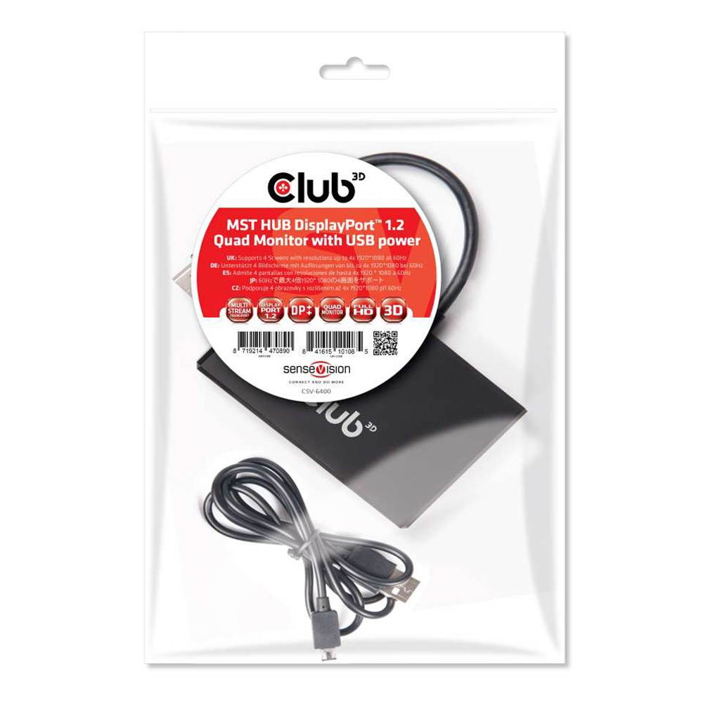 Club 3D Multi Stream Transport (Mst) Hub Displayport 1.2 Quad Monitor Usb Powered
