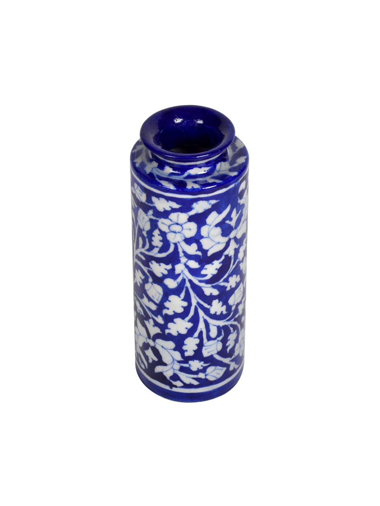 Unravel India Blue & White Ceramic Decorative Vase - Set of 1