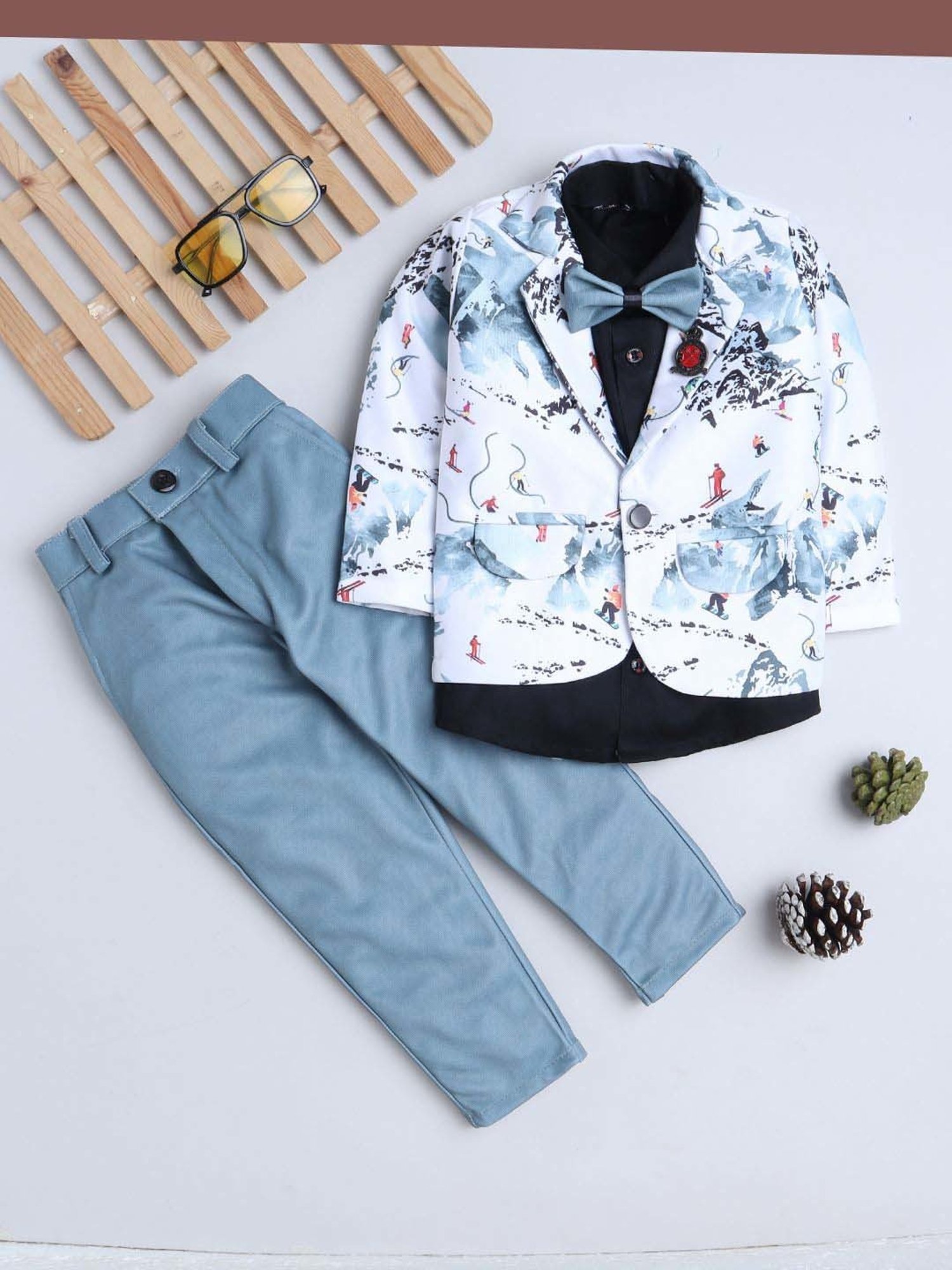 Fourfolds Boys Multicolor Printed Full Sleeves Clothing Set