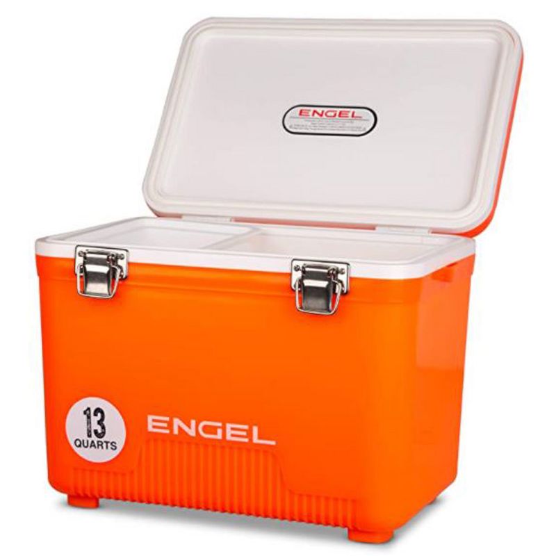 Engel UC13SF 13 Quart 18 Can Leak Proof Odor Resistant Insulated Cooler Dry box with Integrated Shoulder Strap, Orange High Viz