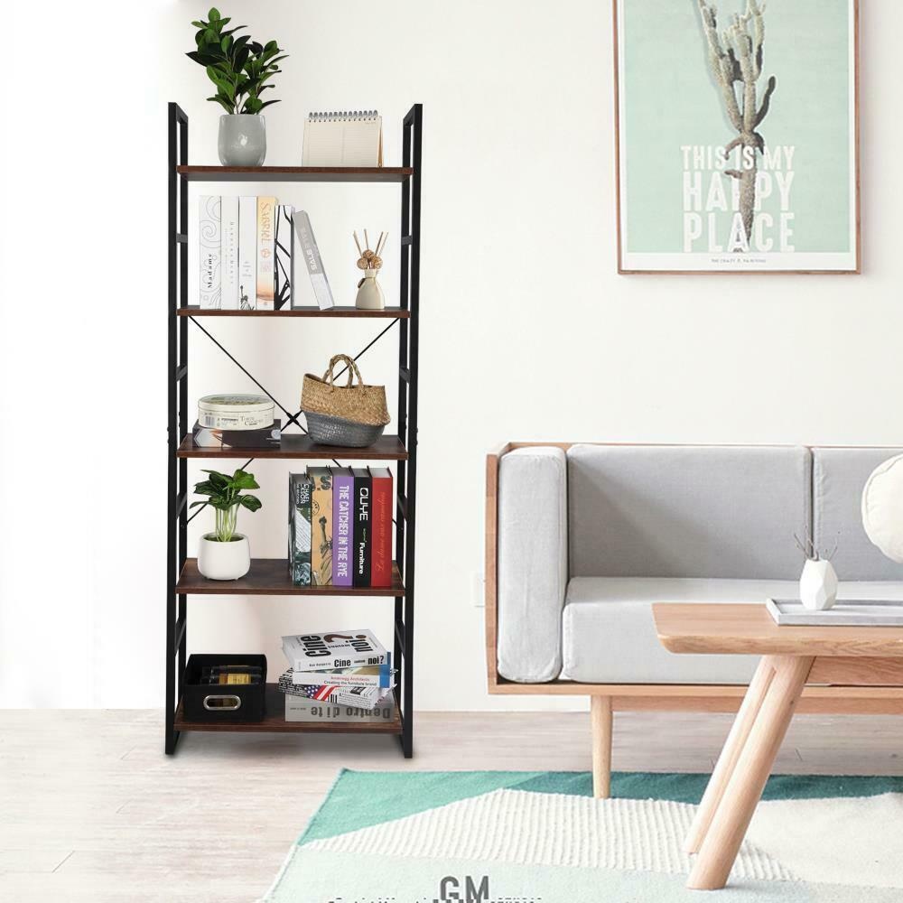 Vintage Free Standing Bookshelf 5-Tier Industrial Style Bookcase Storage Shelves