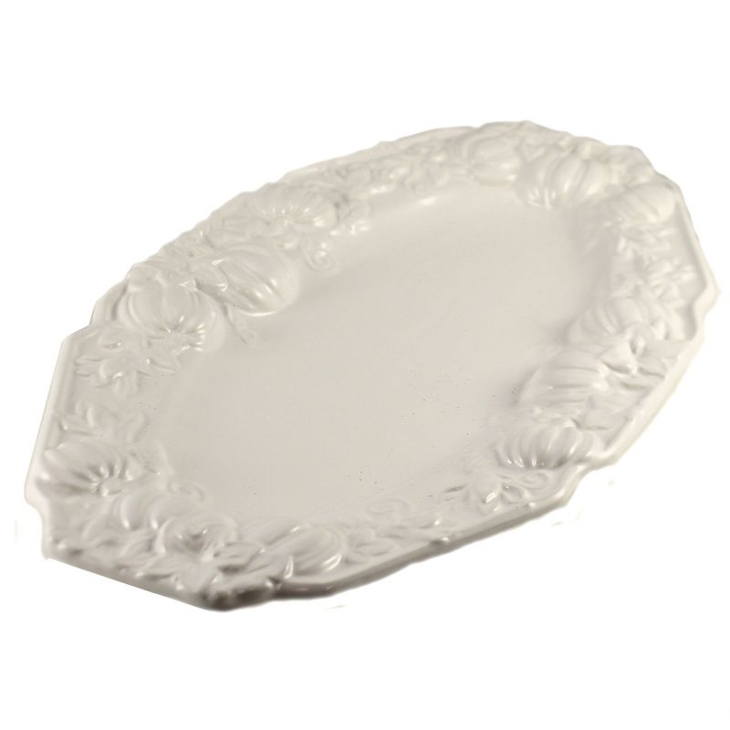 Tabletop 16.0" White Platter W/ Pumpkins Thanksgiving Dinner K & K Interiors  -  Serving Platters