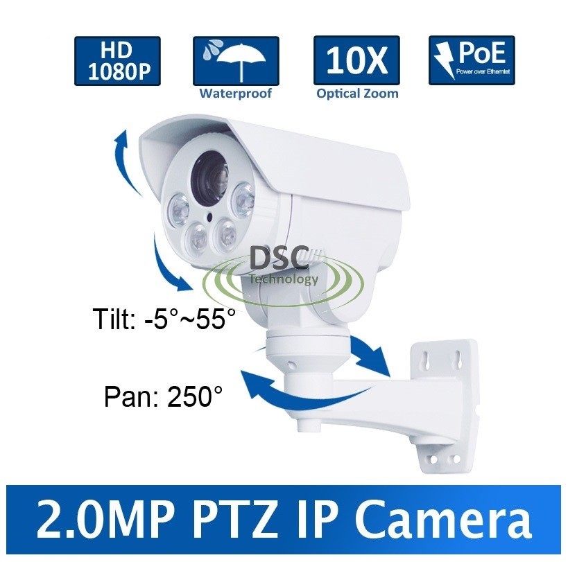 Rotary 1080P ONVIF Outdoor Bullet PTZ IP Camera With POE,Card Slot 2.0MP 10X Zoom,IR 80m Night-Vision CCTV IP Camera,SD Card Slot