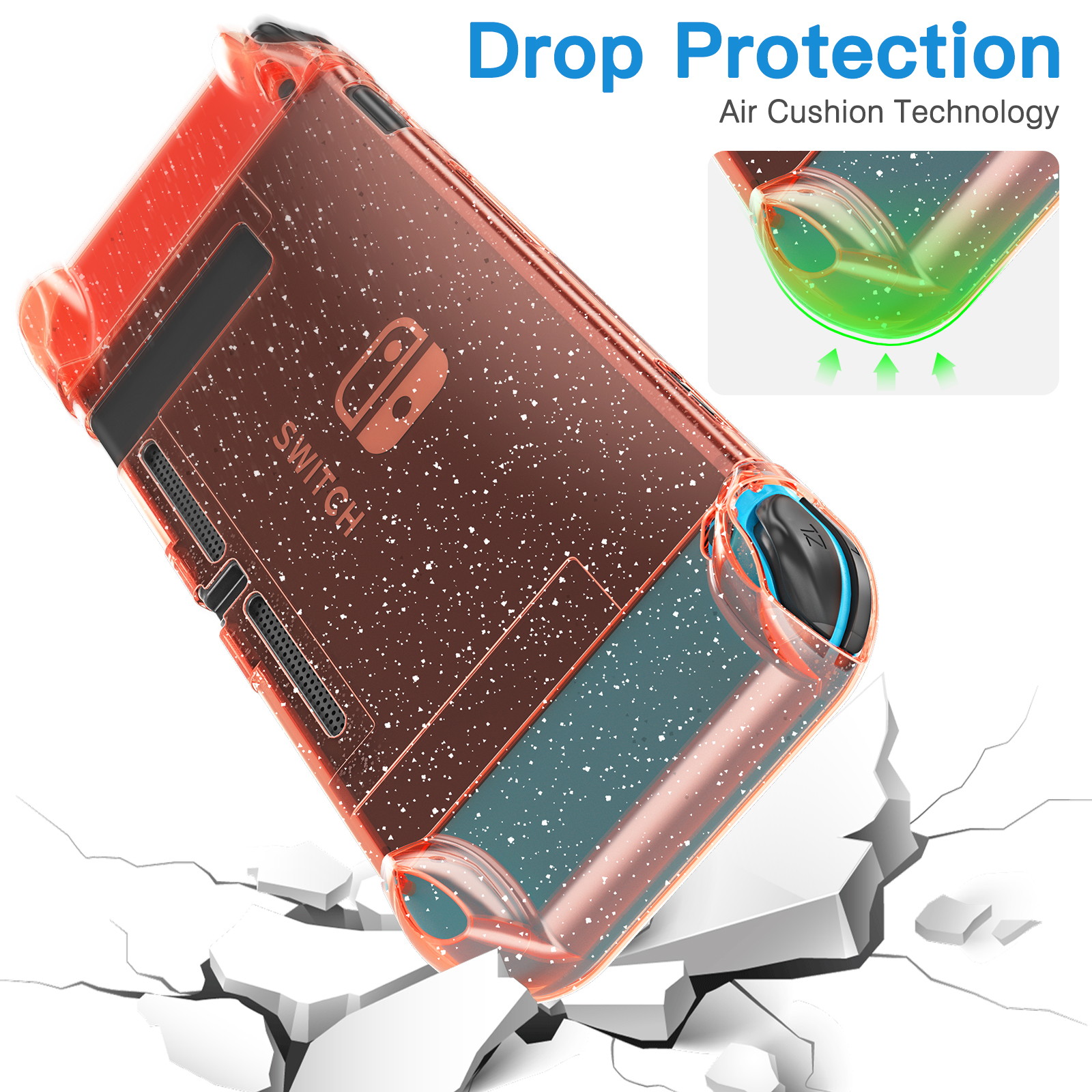 HEYSTOP Case Compatible with Nintendo Switch Dockable, Protective PC Cover Compatible with Nintendo Switch and Joy Con Controller with a Switch Screen Protector and 4 Thumb Stick Caps (Red Glitter)