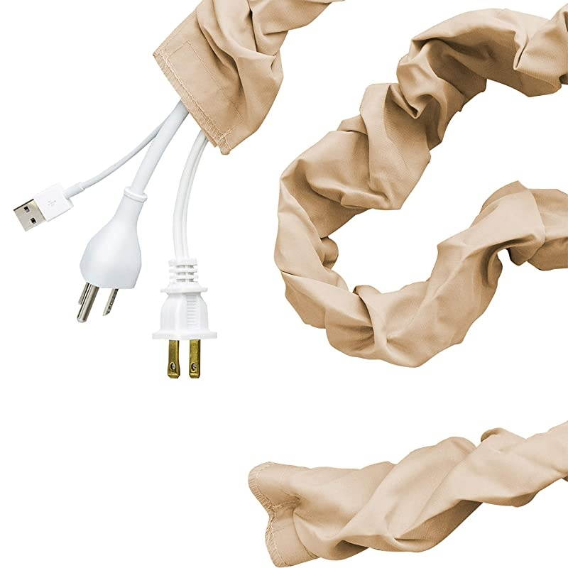 Champagne Fabric Cord Cover 2 Pack 6 ft Hides Lamps Light Fixtures and Desks Cable Management Easy Installation 48660