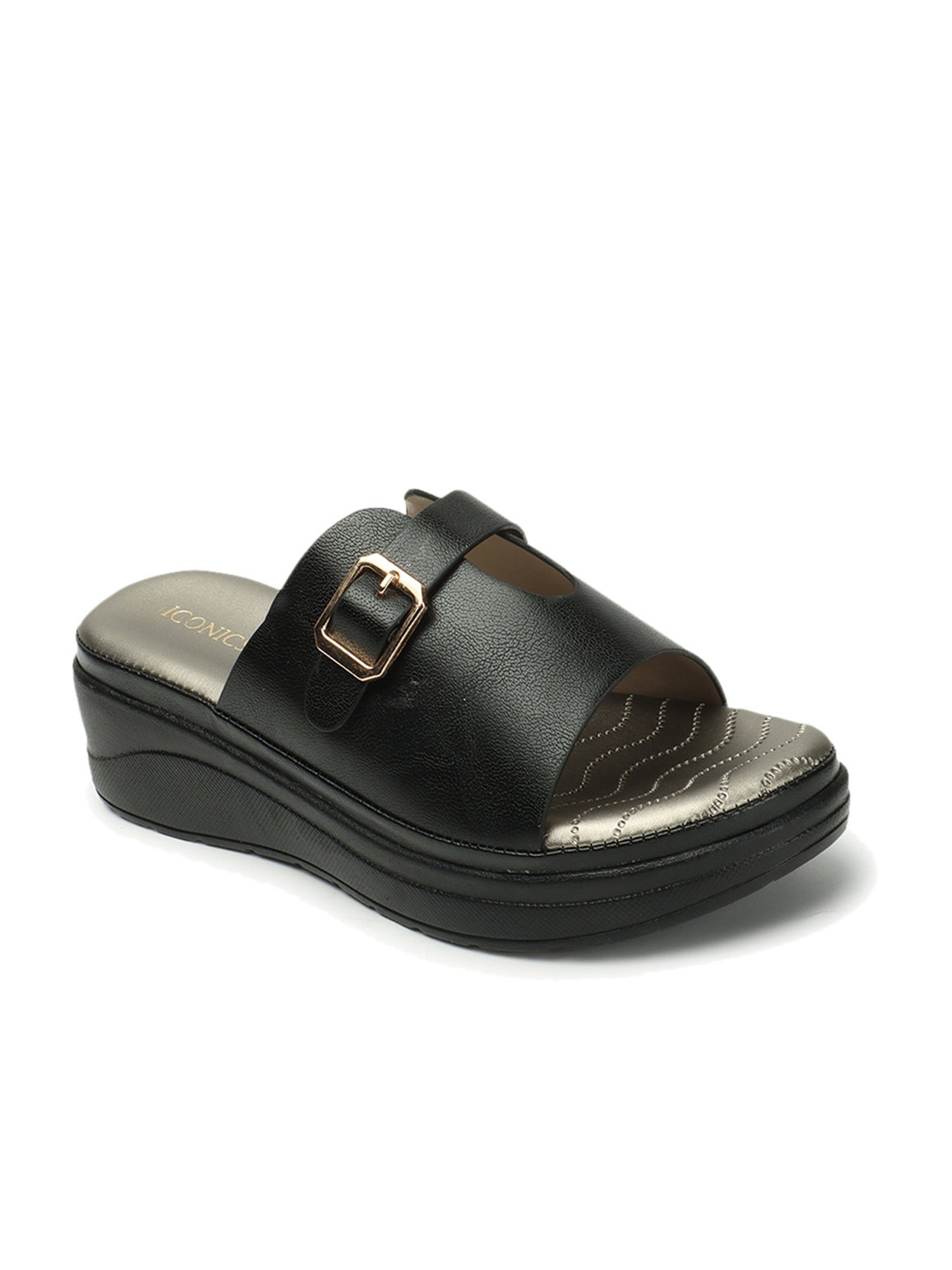 Iconics Women's Black Thong Wedges