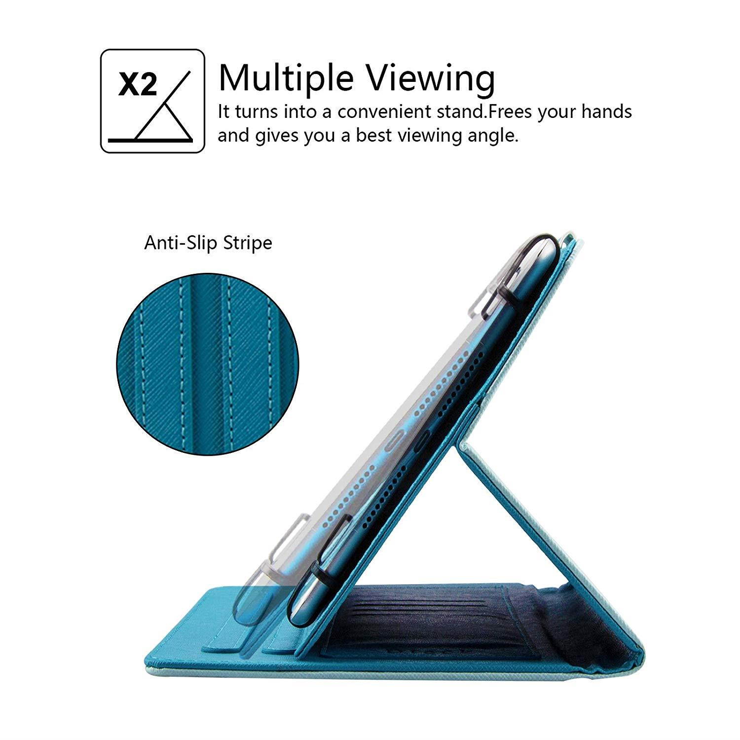 9.5-10.5 inch Universal Case, Dteck Slim Light PU Leather Protective Case with [Card Slots] Pretty Cute Cartoon Folio Flip Stand Wallet Case Cover for All 9.5-10.5 inch Tablet,Rose