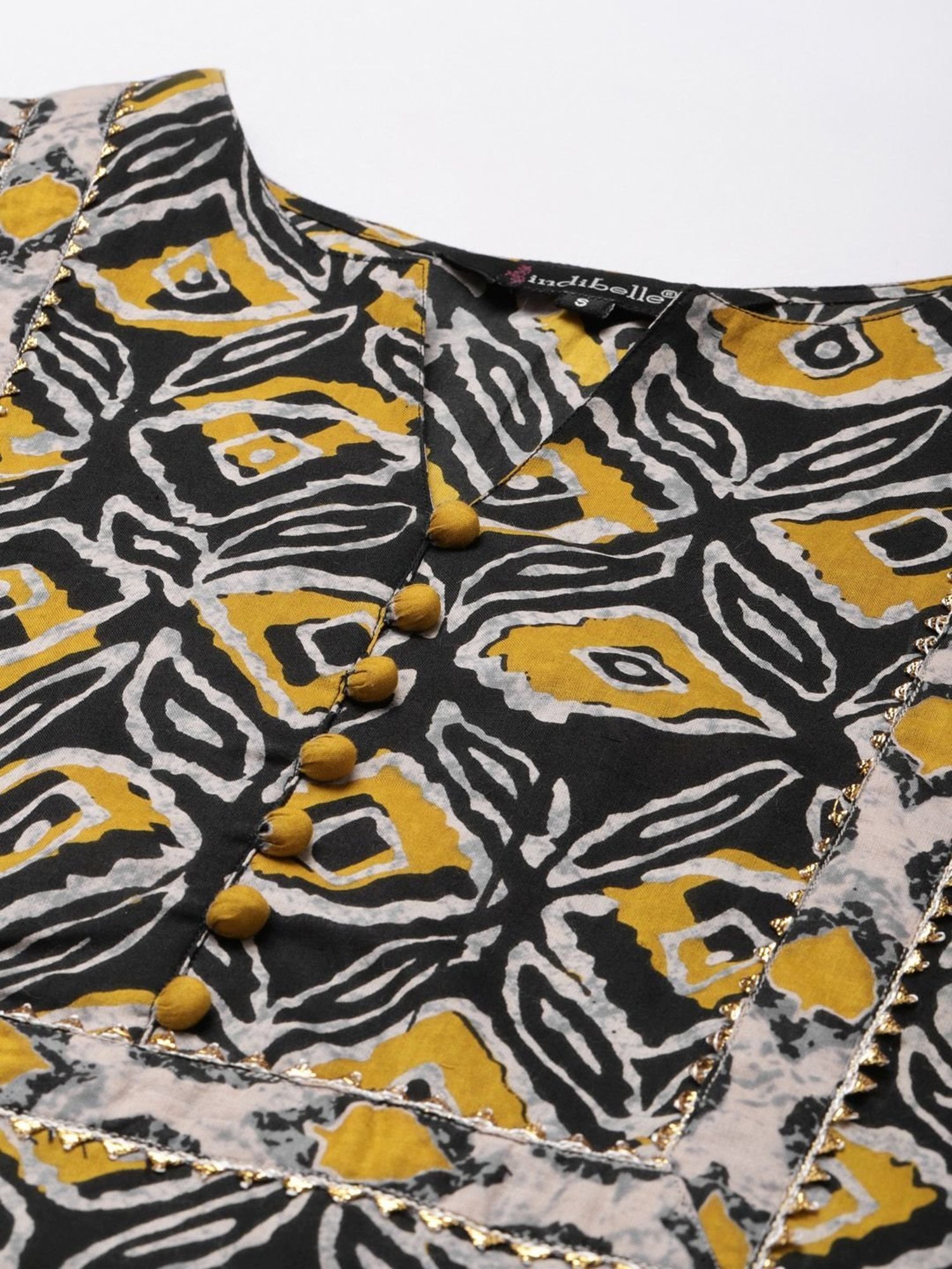 Indibelle Black Cotton Printed Straight Kurta