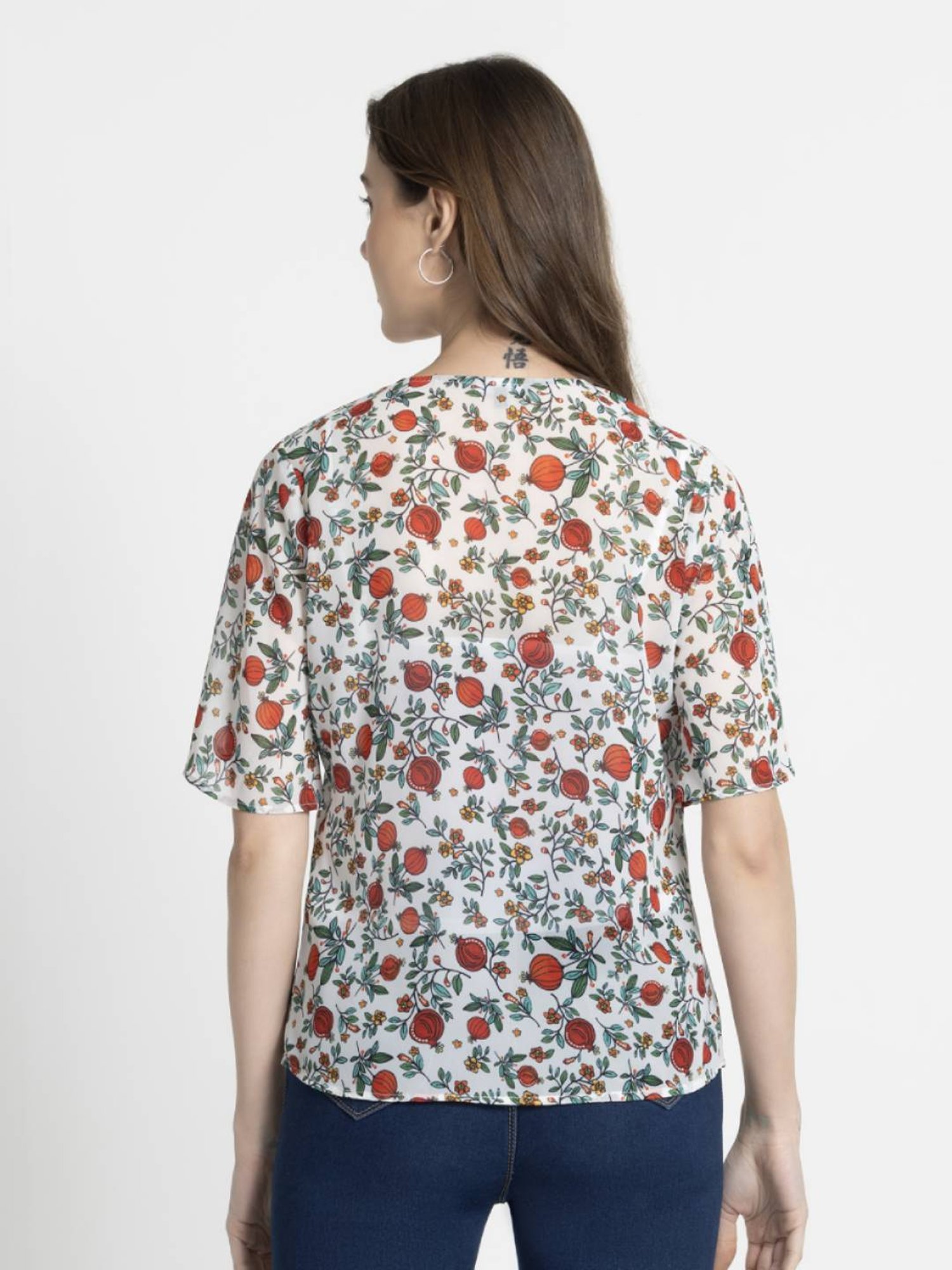 SHAYE White & Green Printed Top