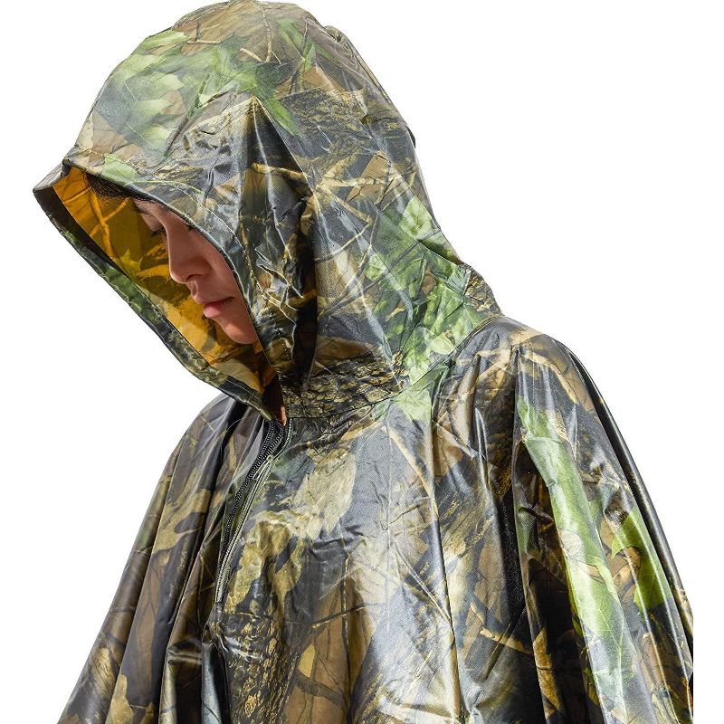 Okuna Outpost Military Rain Poncho with Hood for Men, Camouflage Design, For Hunting or Outdoors (76 x 56 inches)