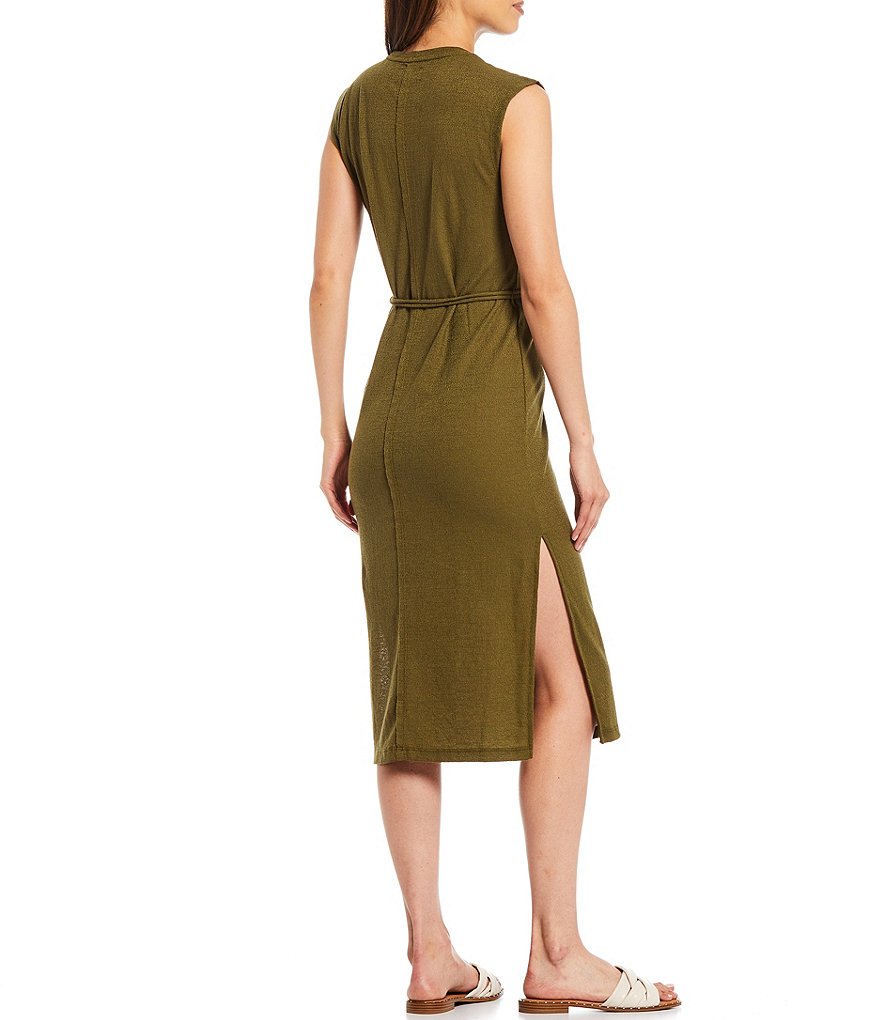 Every Jewel Neck Tie Waist Sleeveless Knit Blouson Dress