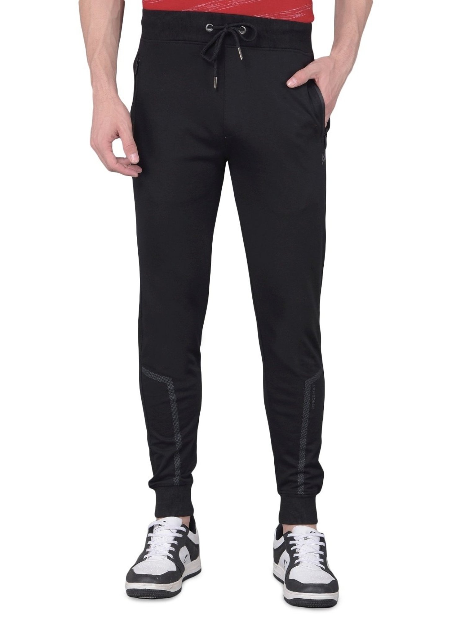Force NXT Black Cotton Regular Fit Joggers