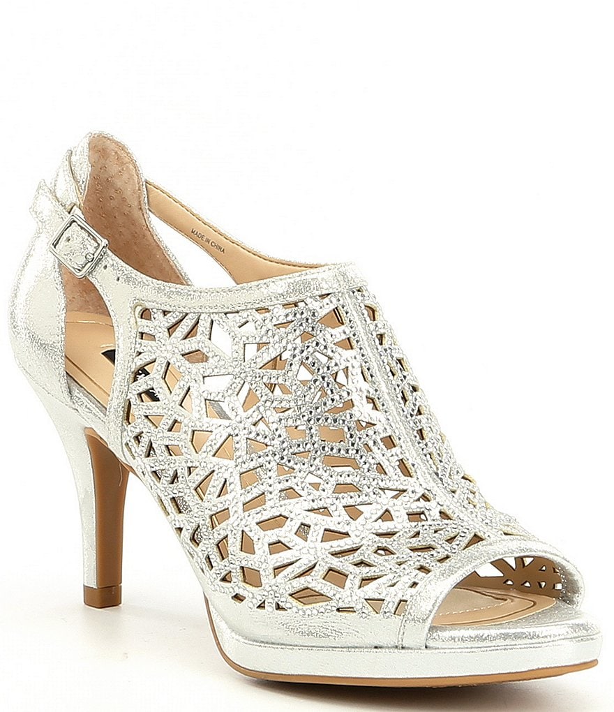 Alex Marie Lanie Metallic Rhinestone Detail Cutout Pattern Dress Pumps