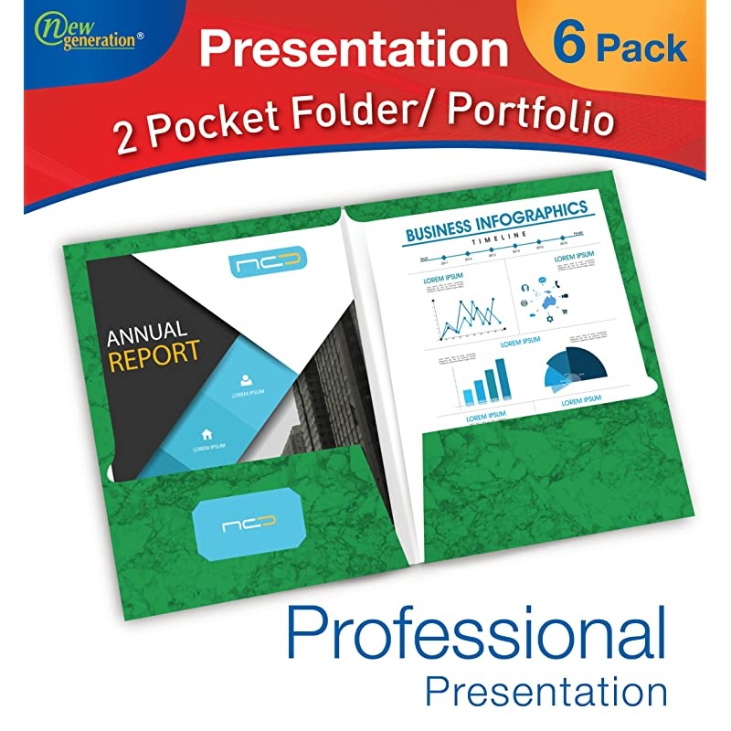 2 Pocket Presentation FolderPortfolio Heavy Duty Paper UV Glossy Laminated 6 Folders Per Pack in a Display Box Marble Green