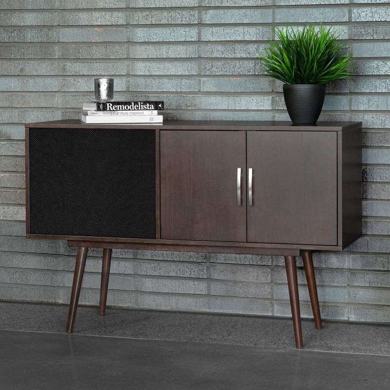 Victrola Woodland Classic Mid Century Modern Credenza with Built In Bluetooth Connectivity, 80 Watt Speakers, and Remote Control, Espresso