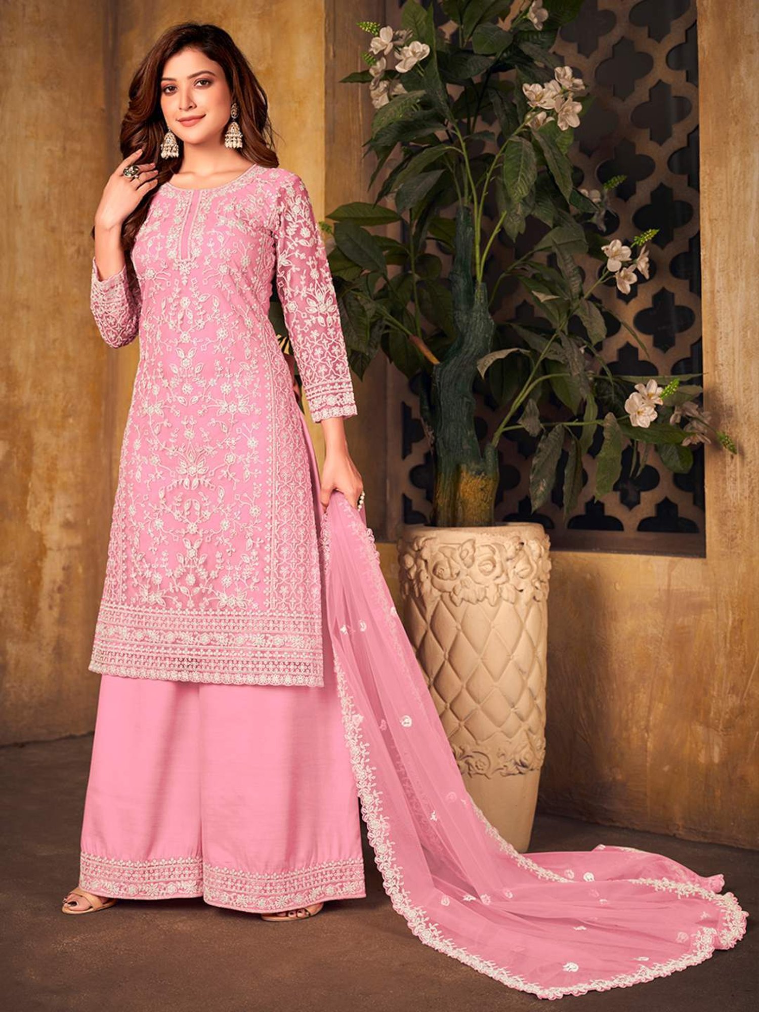 Odette Pink Embroidered Unstitched Dress Material