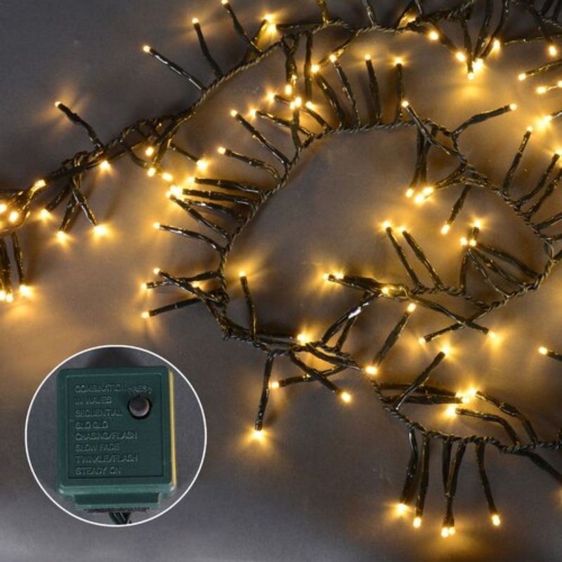 J. Hofert Co 200 Warm White Multi-Function LED M5 Mini Christmas Lights - 20.5 ft Black Wire