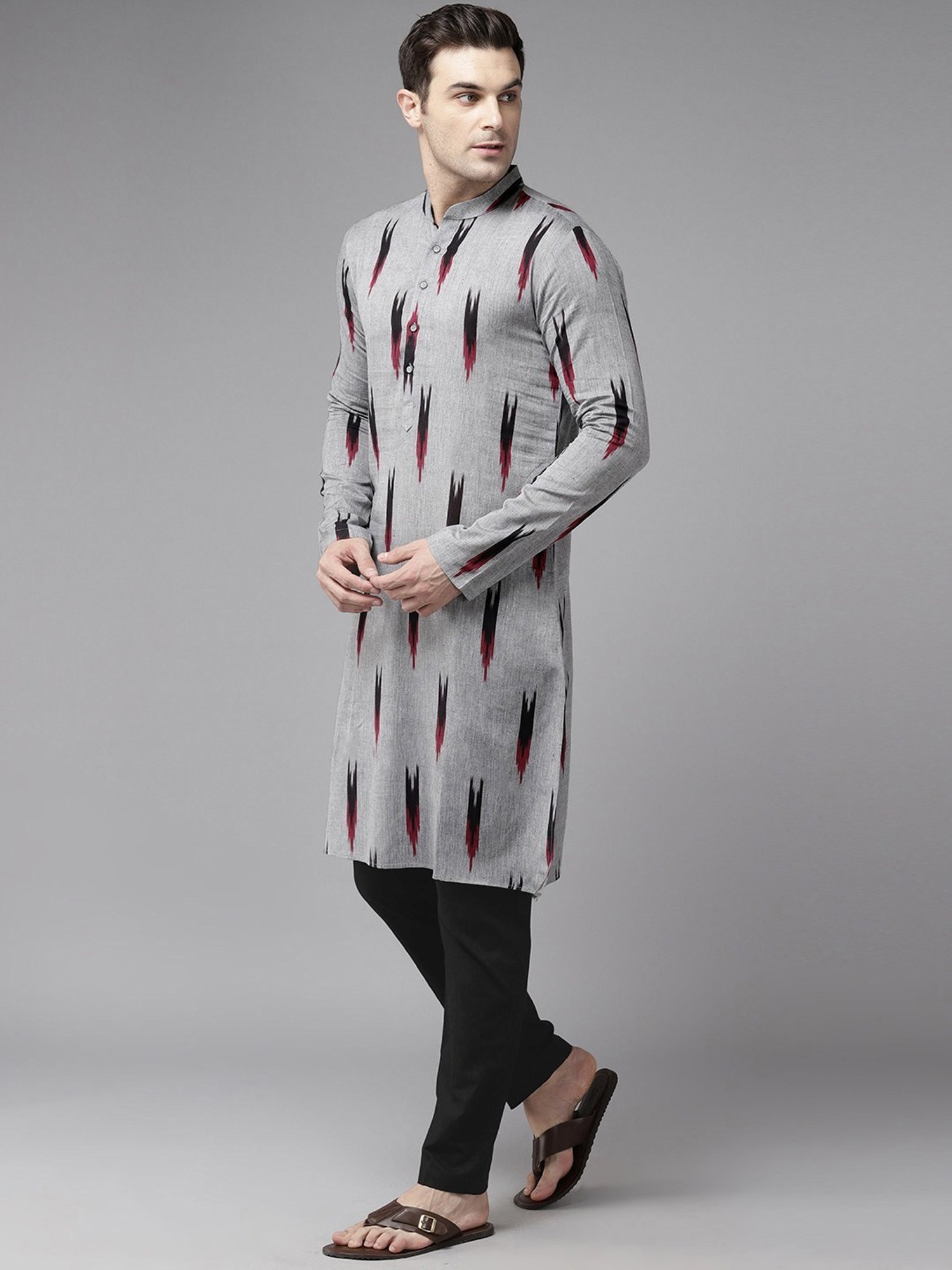 See Designs Grey & Black Cotton Regular Fit Printed Kurta Bottom Set