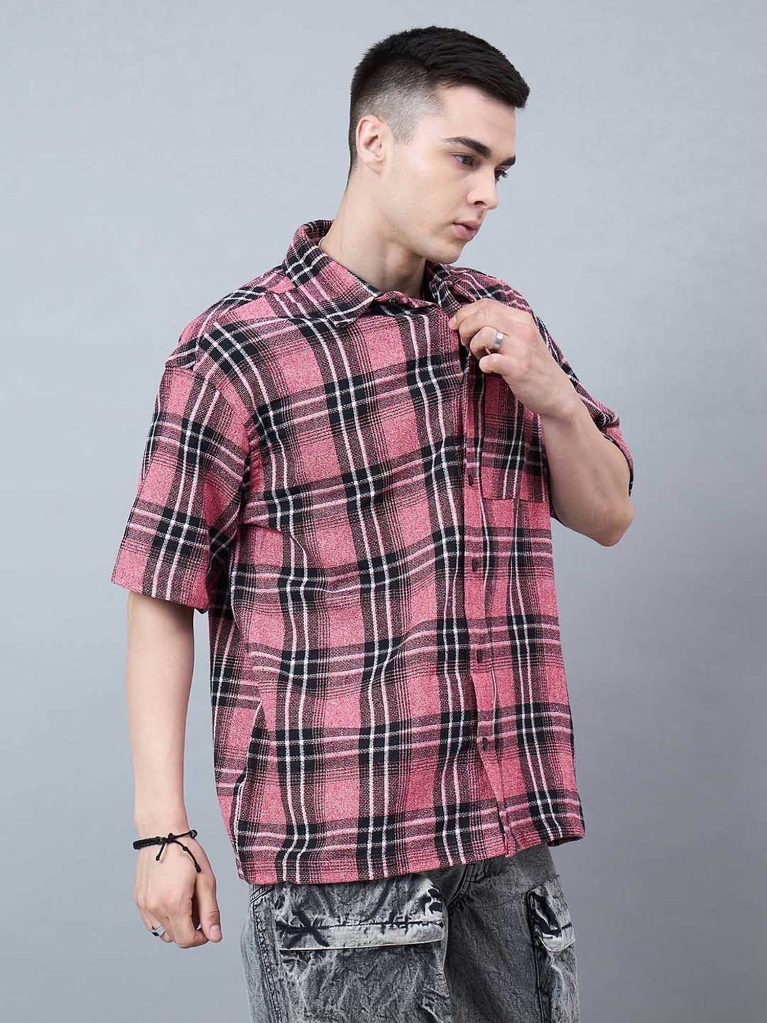 CHIMPAAANZEE Red & Black Loose Fit Check Oversized Shirt