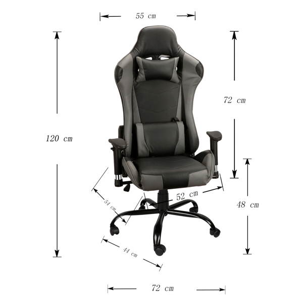 Gaming Chairs, Office Swivel Chairs, with Headrest and Lumbar Pillow, Grey