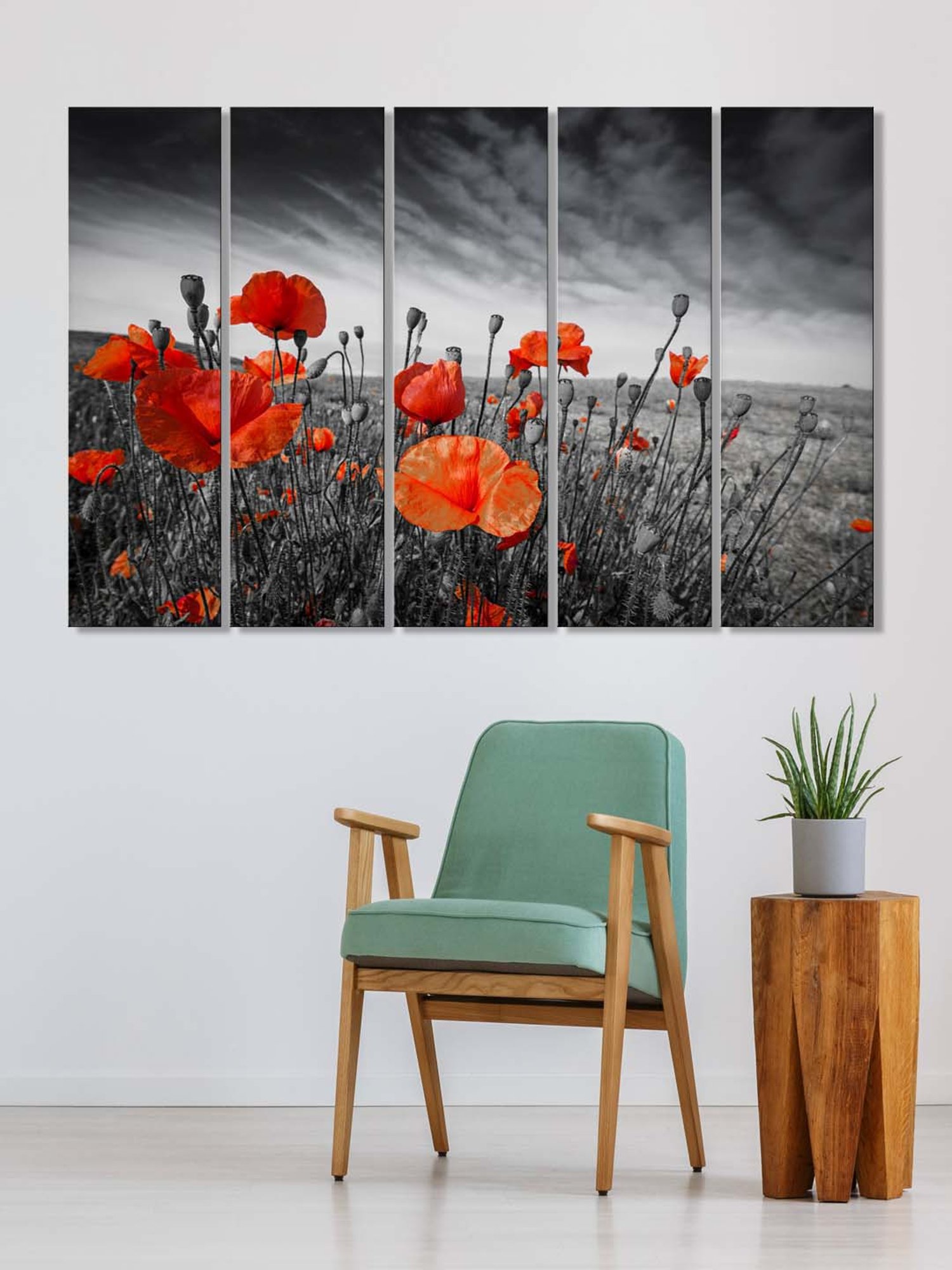 999Store Black & Orange Flowers Art 5 Frame MDF Paintings