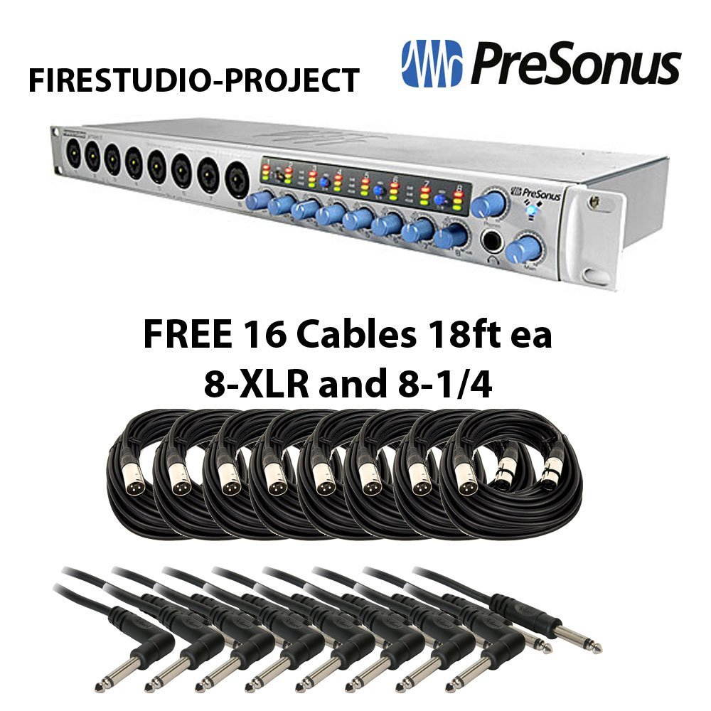 PreSonus FireStudio Project 10x10 FireWire Recording Interface + FREE 8 units XLR to XLR cables 18ft ea + FREE 8 units 1/4 to 1/4 cables 18ft ea