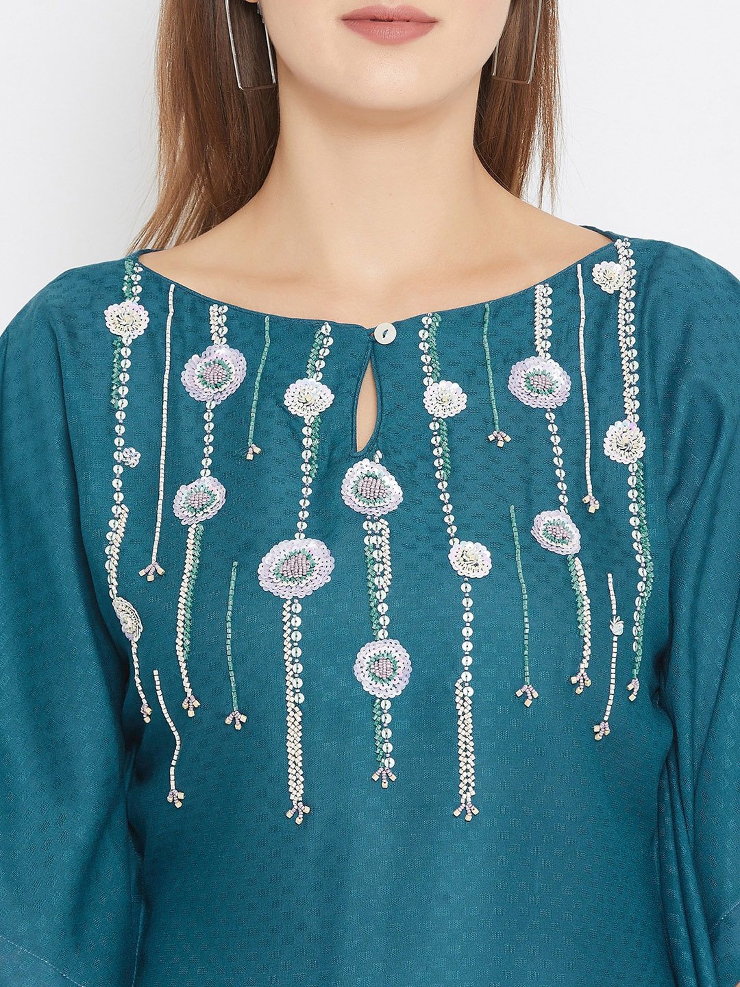 The Kaftan Company Teal Embroidered Kaftan Top