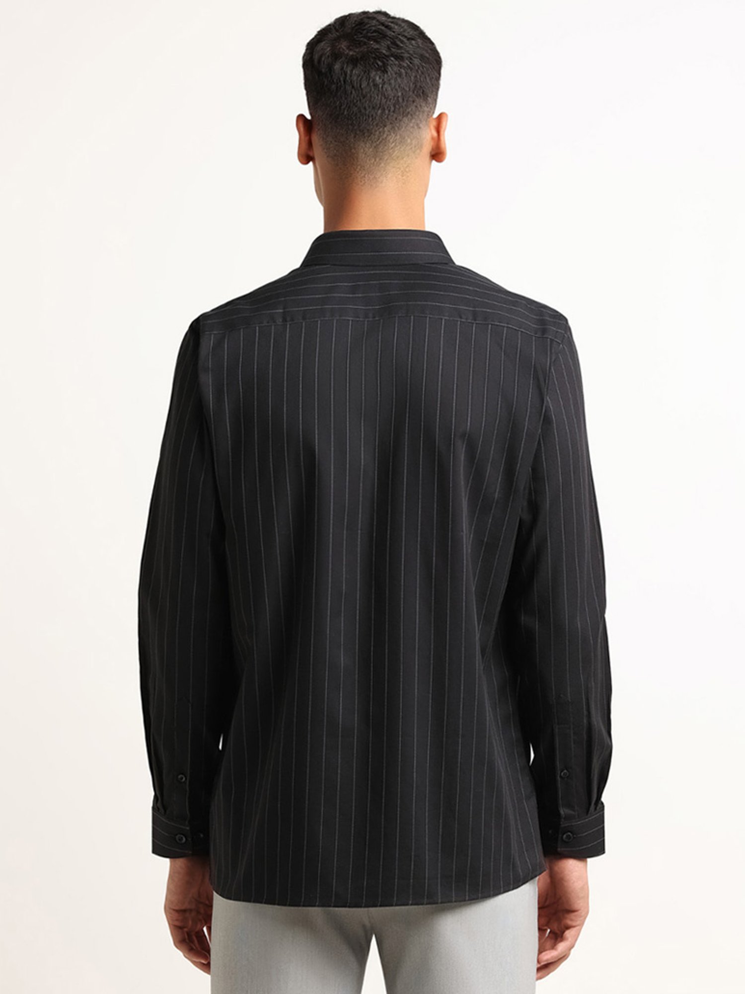 WES Formals by Westside Black Striped Ultra Slim Fit Shirt
