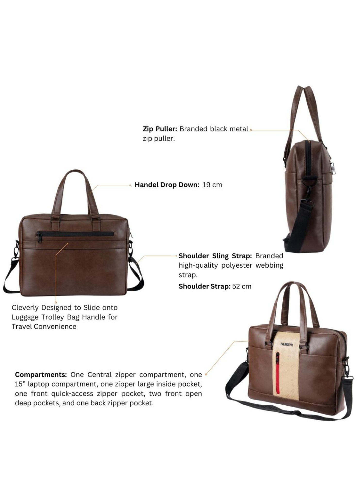 THE HOLISTIK Clever Brown & Beige Medium Laptop Messenger Bag - 9.45 inches